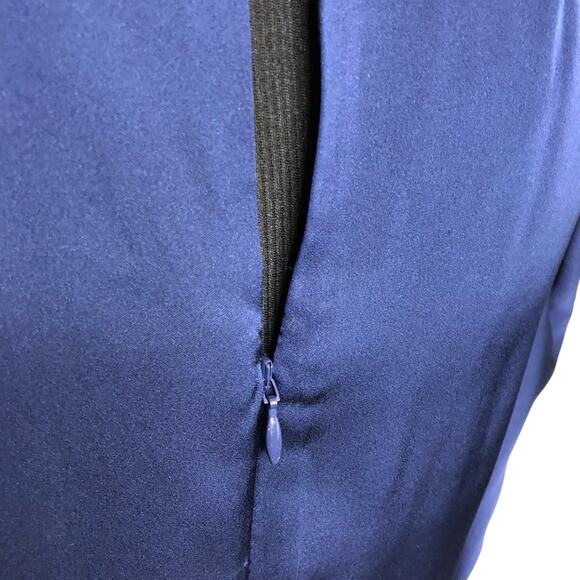 Milly navy blue puff shoulder v neck silk dress size 2 - Picture 14 of 16